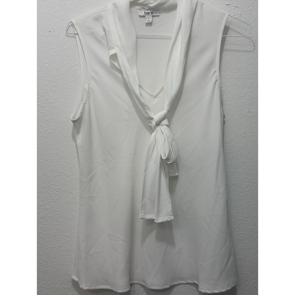 Bar III White Sleeveless Tie-Neck Blouse - Size Large